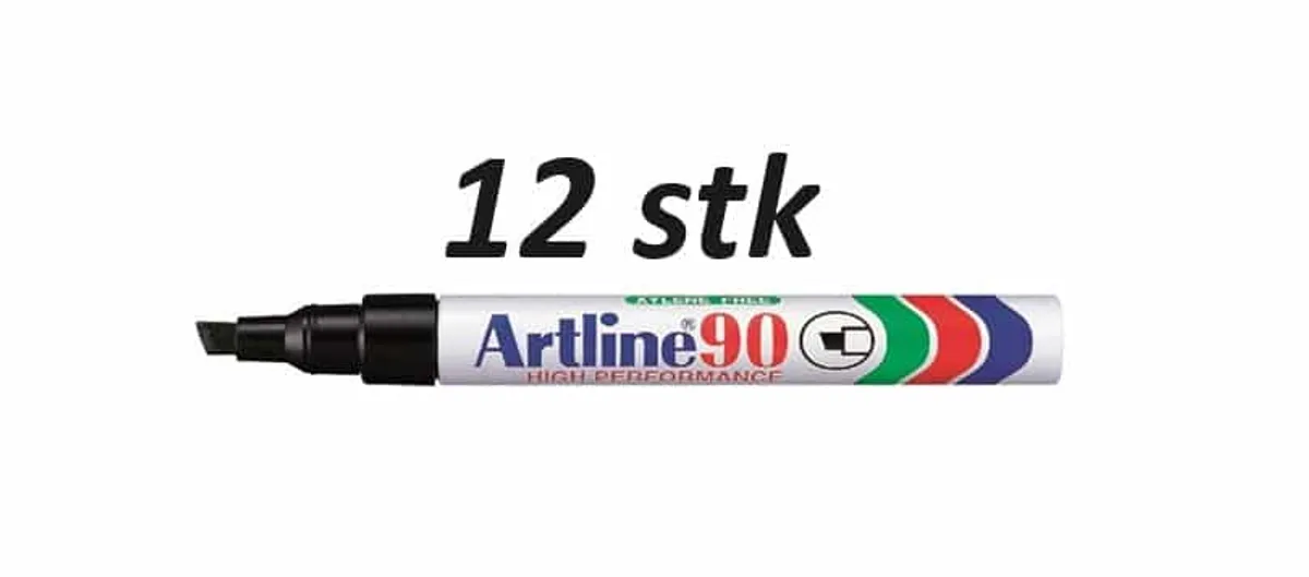 12 stk. Artline 90 5.0 marker sort skrå spids