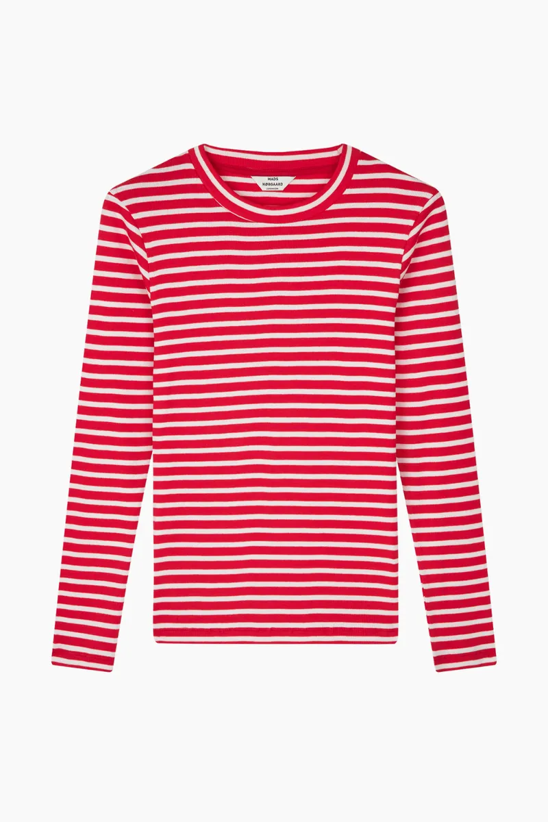 2x2 Cotton Stripe Tuba Tee LS - High Risk Red/White Alyssum - Mads Nørgaard - Stribet L