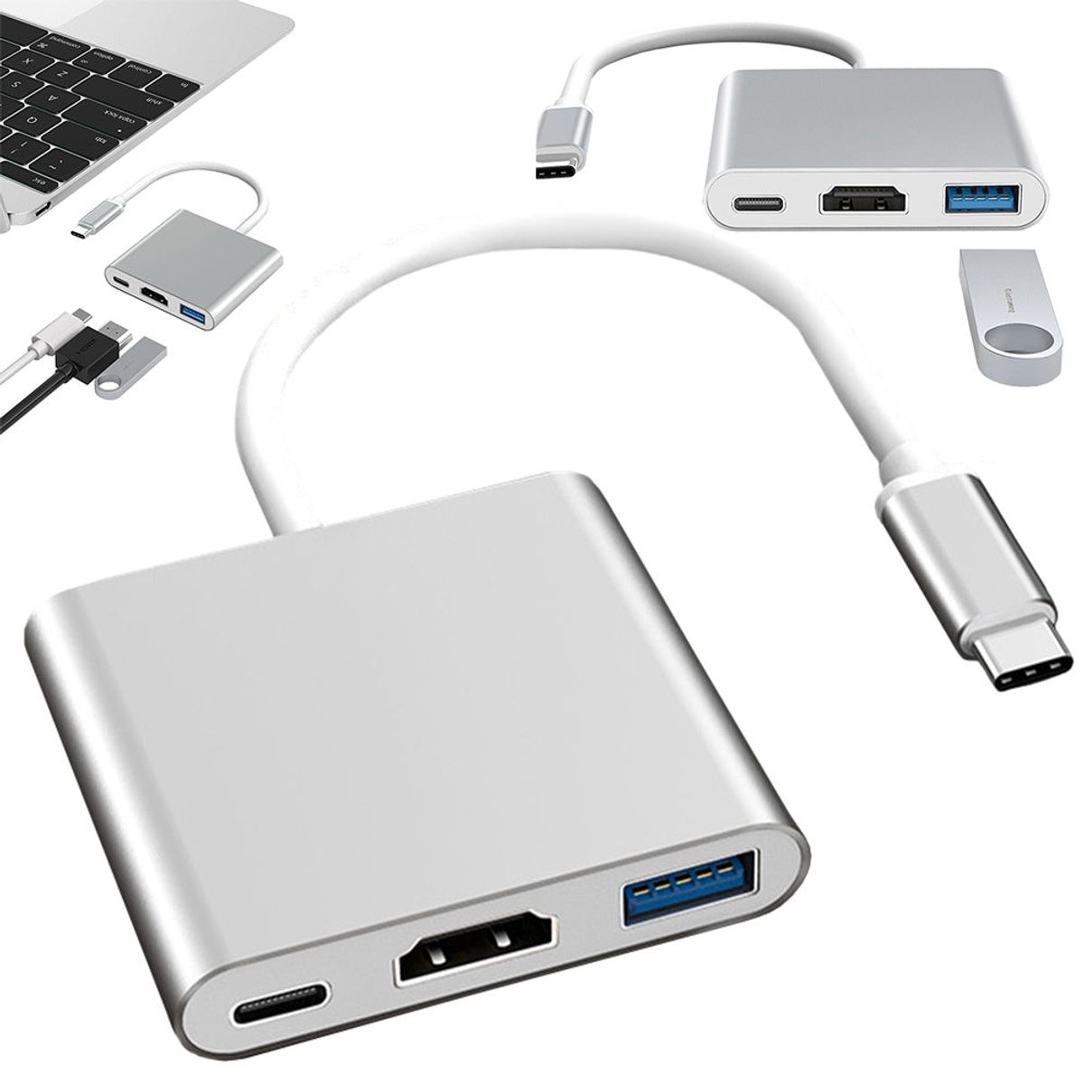 3-i-1 USB-C Adapter Hub med USB 3.0 og HDMI 4K - WeDoBetter.dk