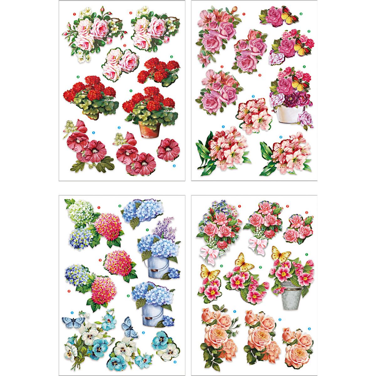 3d Motiver - Blomster - 21x30 Cm - 4 Ark