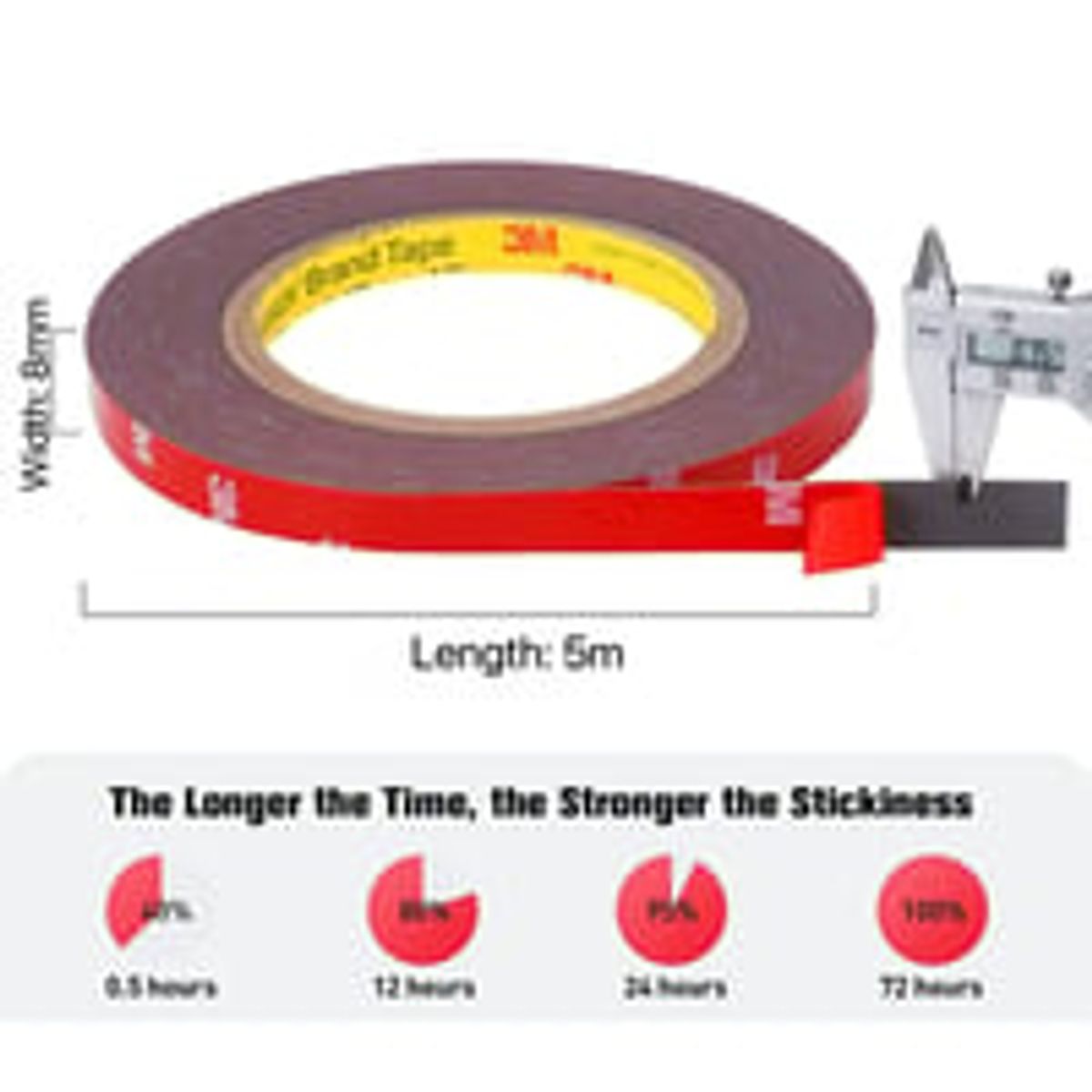 3M dobbeltsidet tape 8mm til aluprofiler, 5 meter rulle - Selvklbende tape til fastgrelse af genstande p aluprofiler