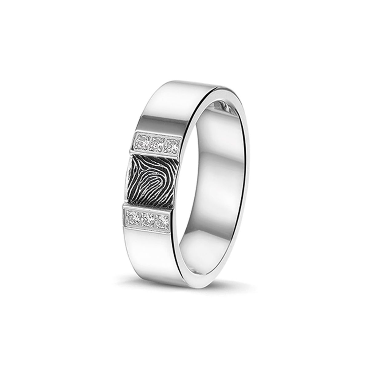 409 W - Ring med fingeraftryk, hvidguld med diamant eller zirkon