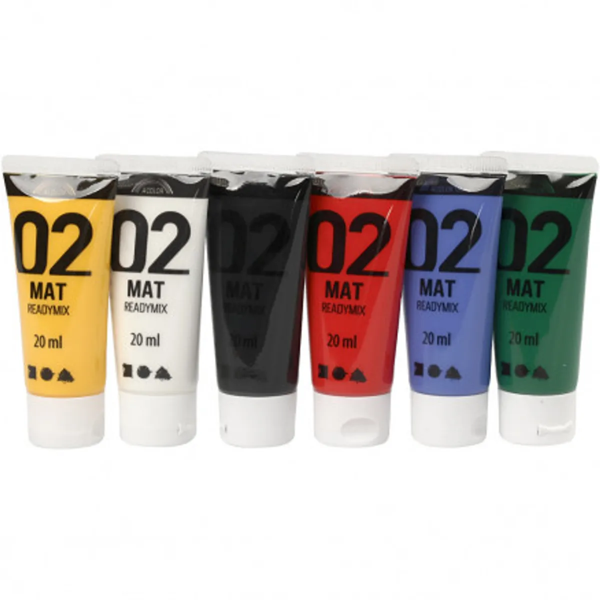 A-Color akrylmaling, standardfarver, 02 - mat, 6x20ml