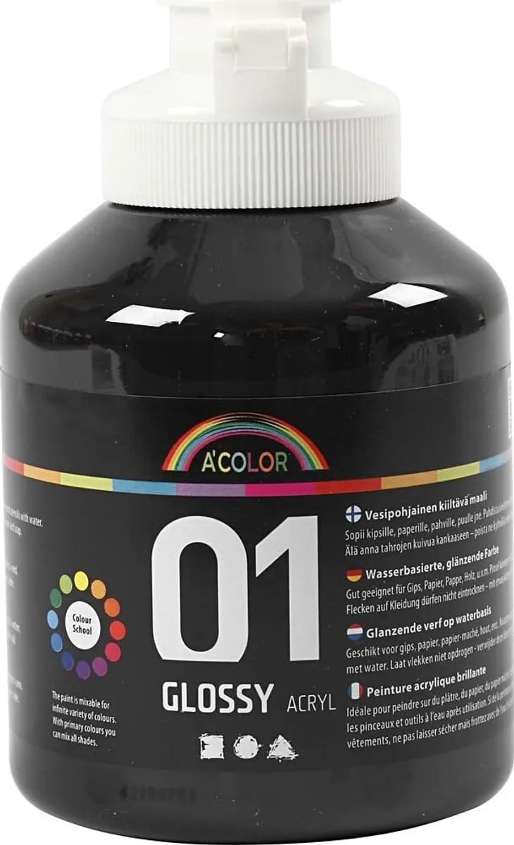 A-color - Skole Akrylmaling - Blank - Sort - 500 Ml