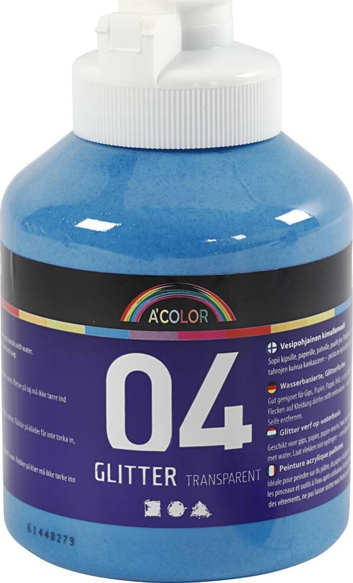 A-color - Skole Akrylmaling - Glitter - Blå - 500 Ml