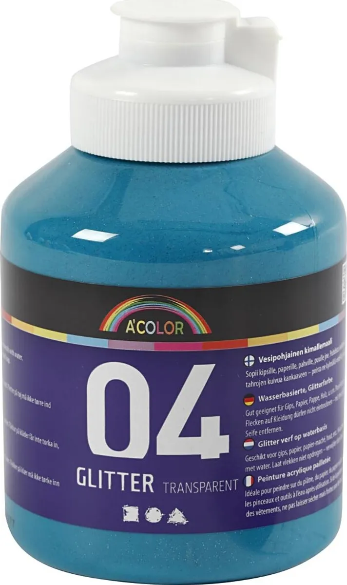 A-color - Skole Akrylmaling - Glitter - Turkis - 500 Ml