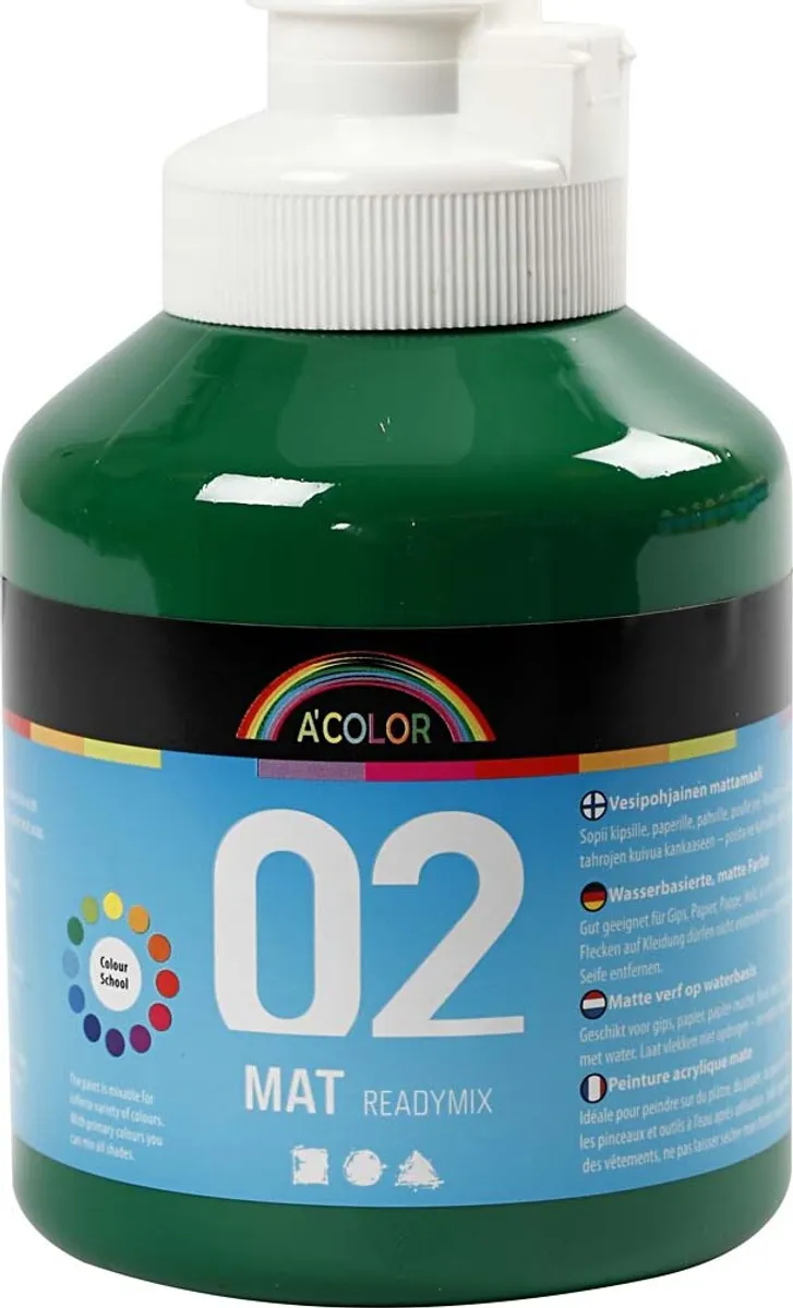 A-color - Skole Akrylmaling - Mat - Mørk Grøn - 500 Ml