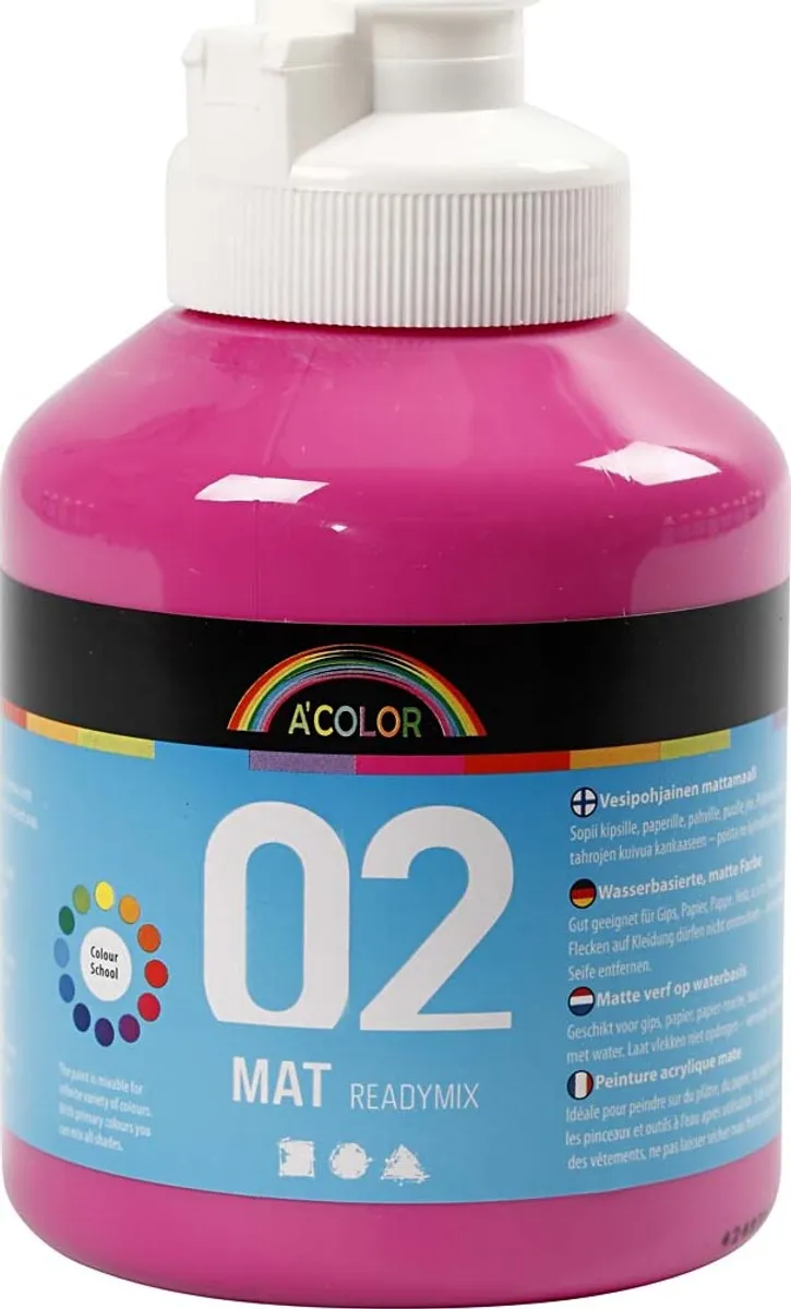 A-color - Skole Akrylmaling - Mat - Pink - 500 Ml