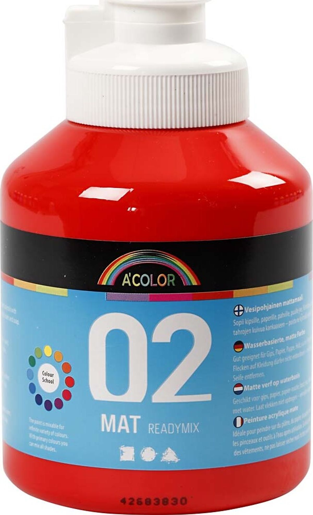 A-color - Skole Akrylmaling - Mat - Rød - 500 Ml