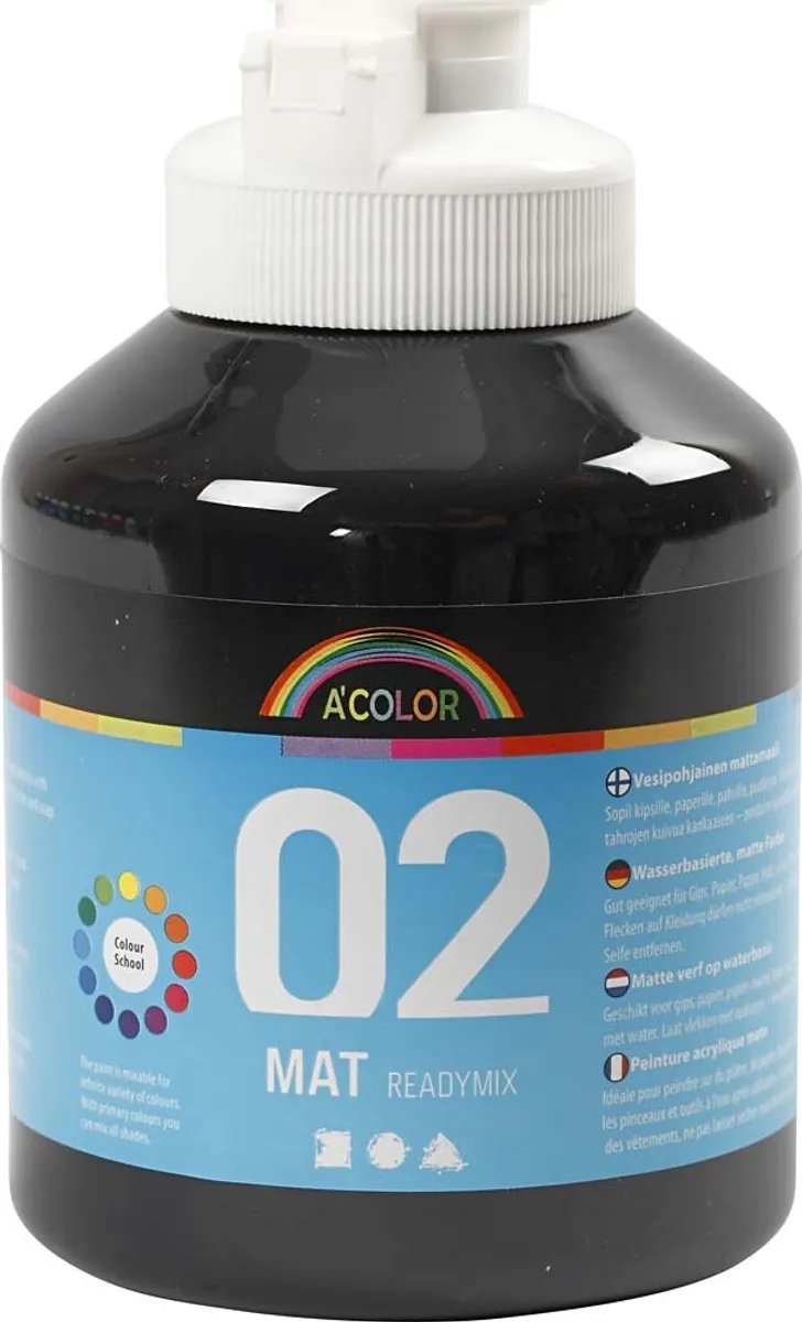 A-color - Skole Akrylmaling - Mat - Sort - 500 Ml