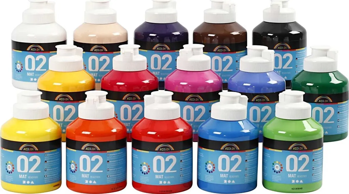 A-color - Skole Akrylmaling - Mat Sæt - 15x500 Ml