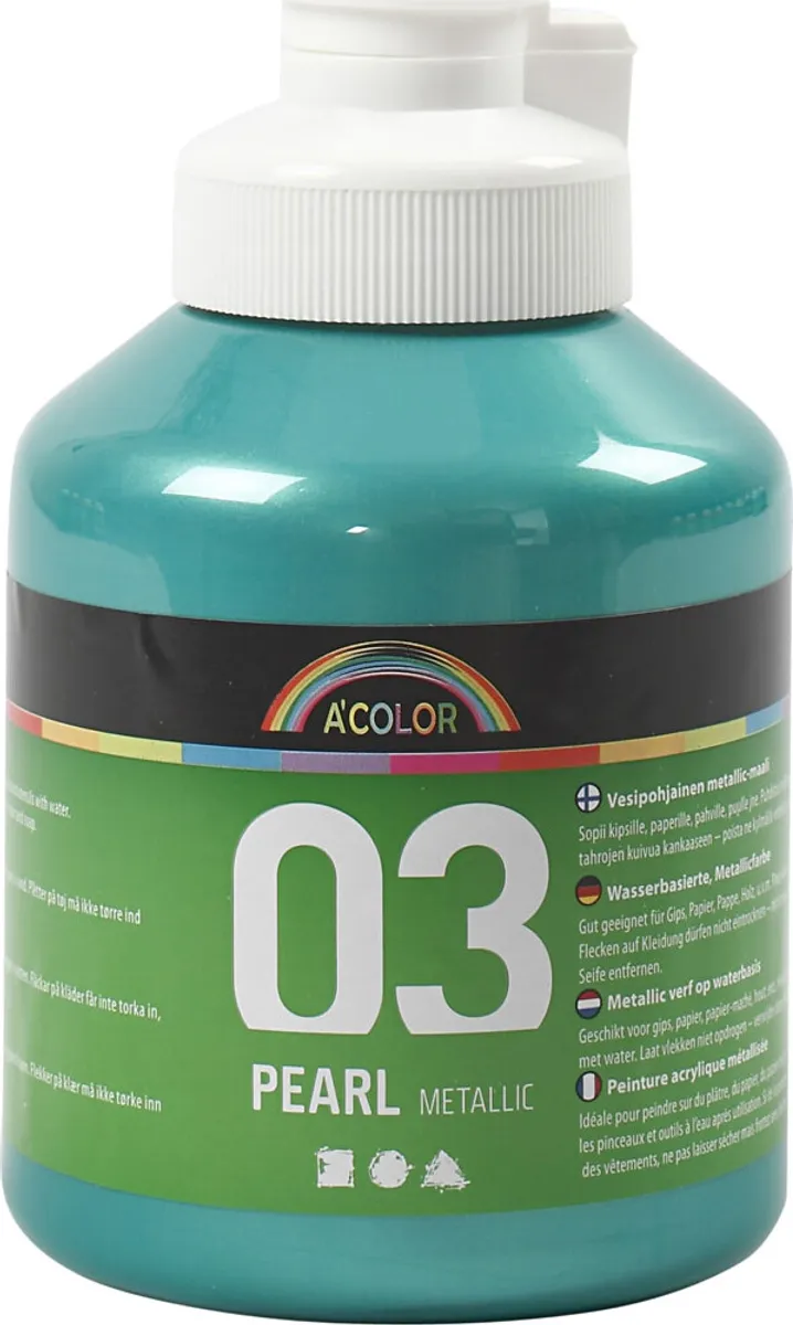 A-color - Skole Akrylmaling - Metallic - Grøn - 500 Ml