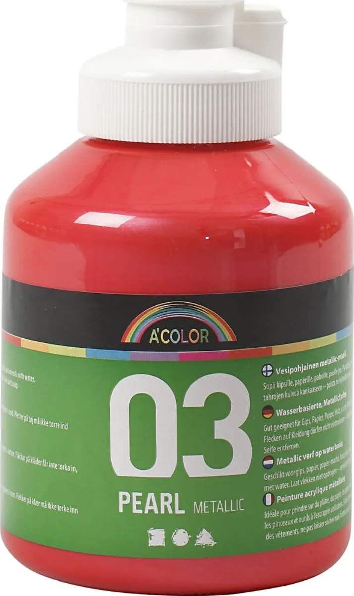 A-color - Skole Akrylmaling - Metallic - Rød - 500 Ml