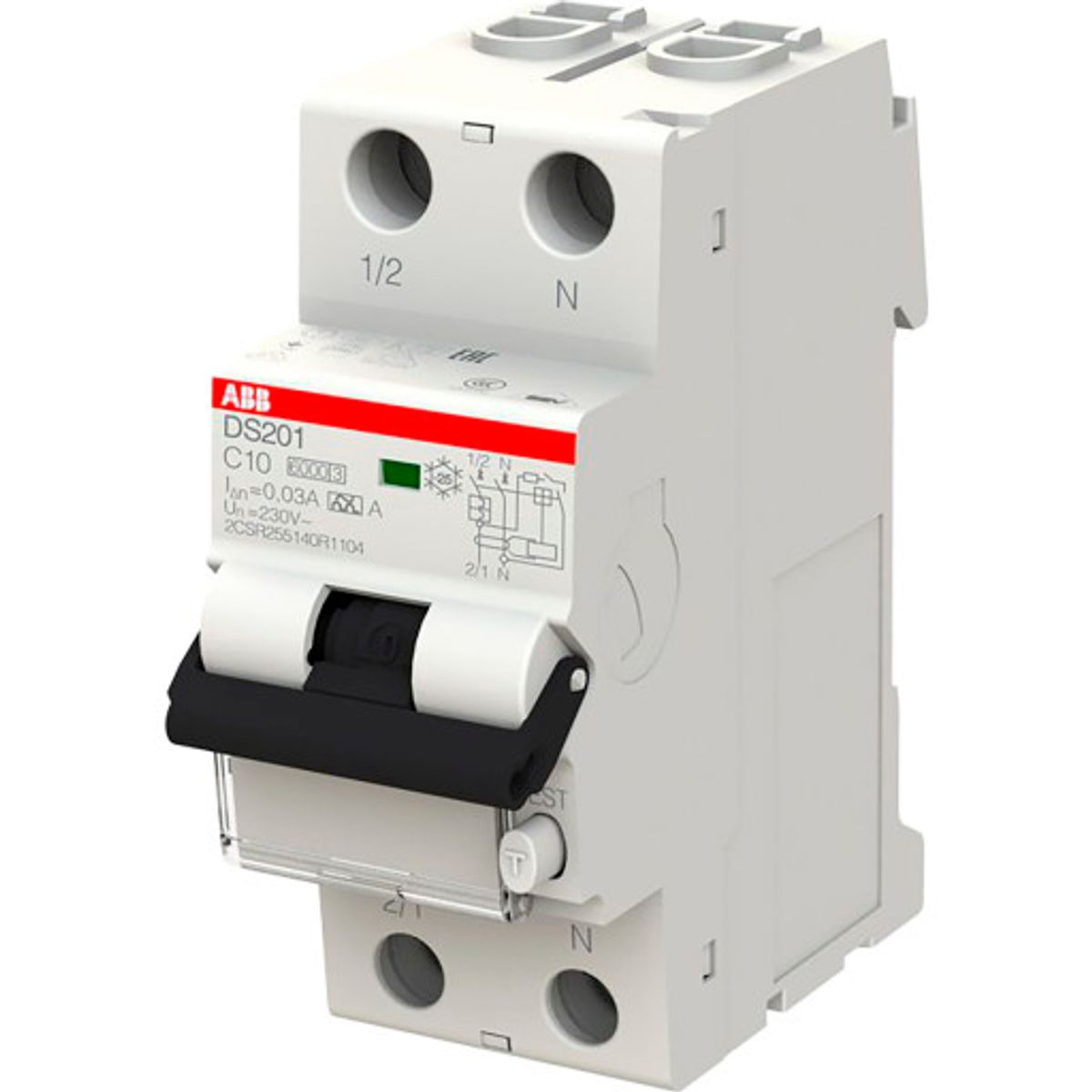 ABB DS201 HPFI kombiafbryder C, 1P+N, 10A