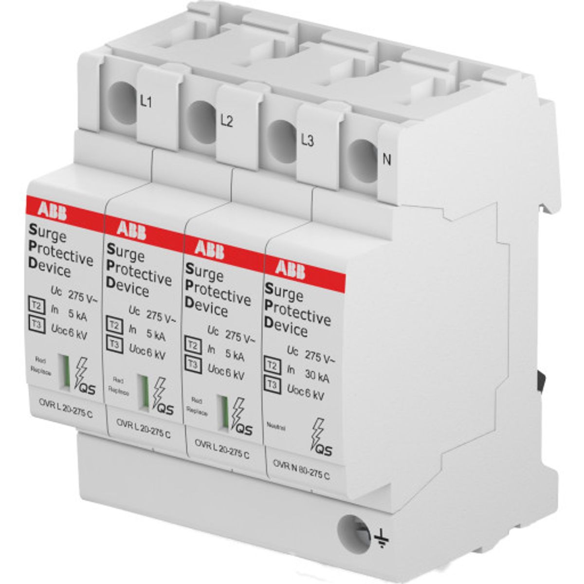 ABB transientbeskyttelse type 2+3, 3P+N, 20kA