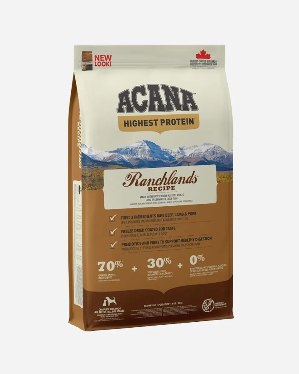 Acana Ranchlands - med Okse Lam Gris Bison og Fisk, 11.4 kg