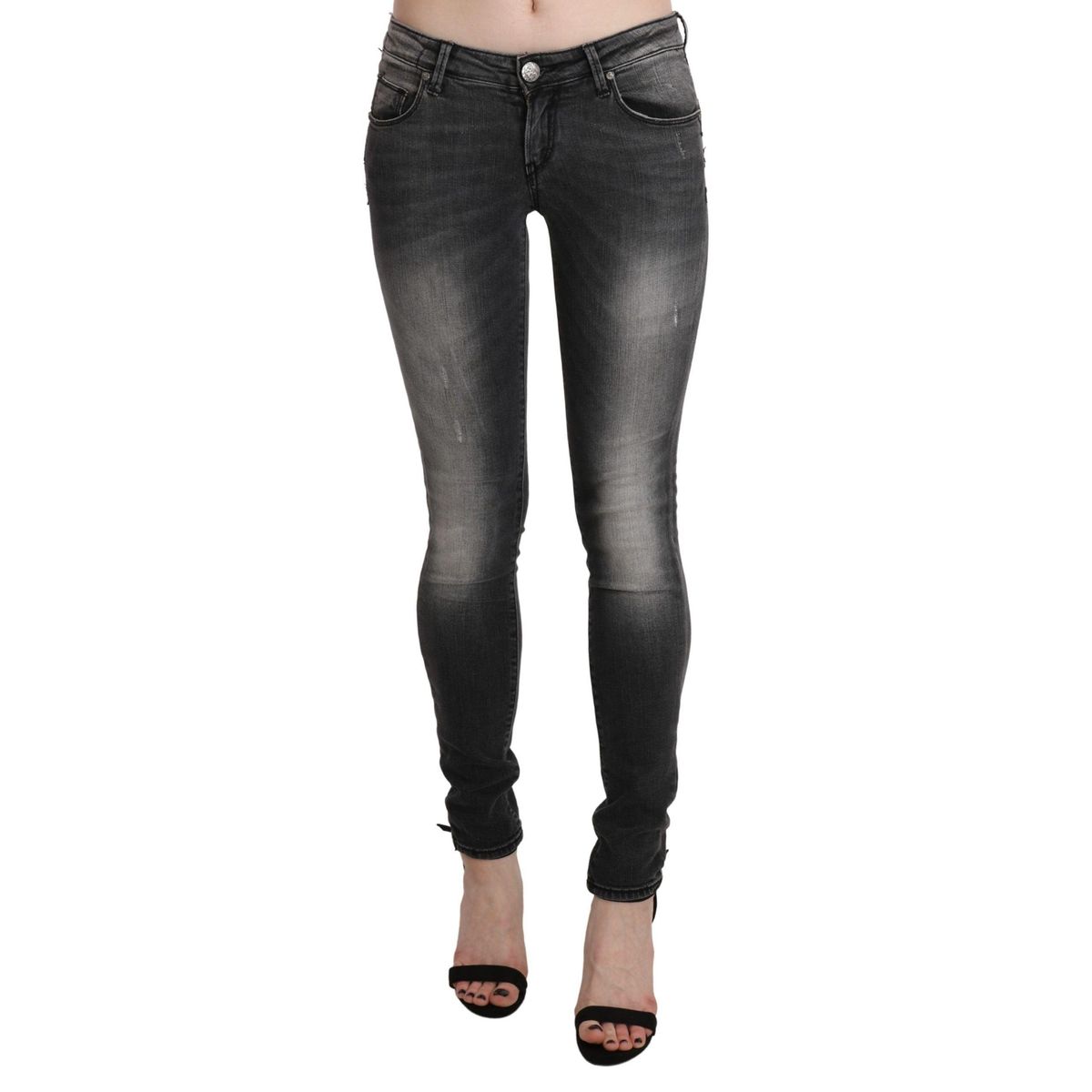 Acht Sleek Low Waist Skinny Denim Black Wash Jeans