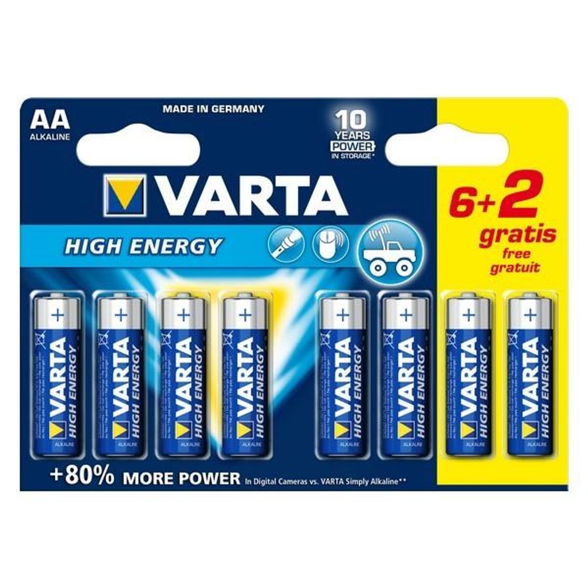 Alkaline Batteri Varta LR6 AA 1,5V High Energy (8 stk)