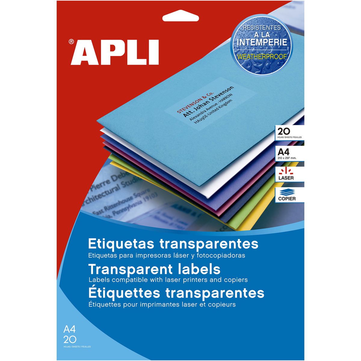 Apli Gennemsigtige etiketter A4 20 ark transparent 480 etk