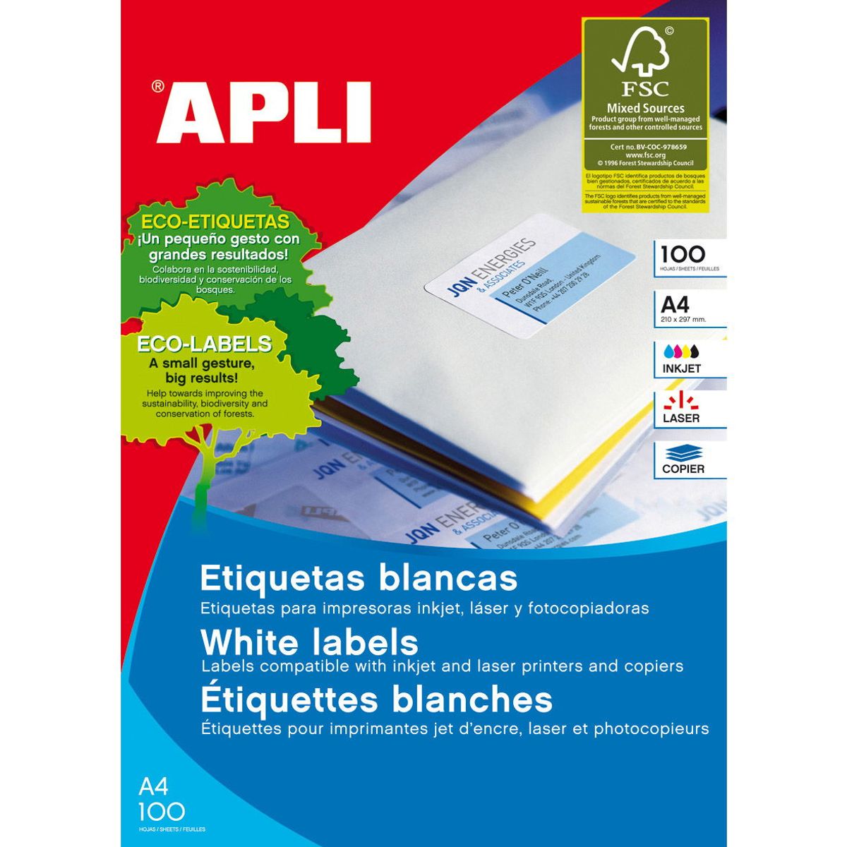 Apli multietiketter 63,5x38,1mm hvid