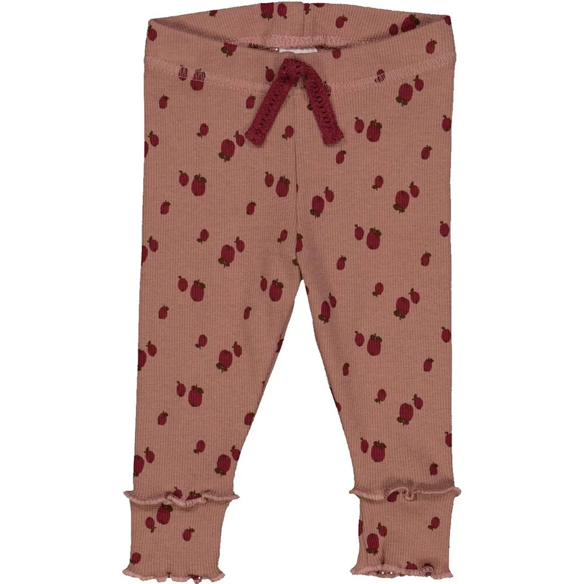 Apple leggings med æbler og flæser - Daydream/ Cabernet/ Bark - 68