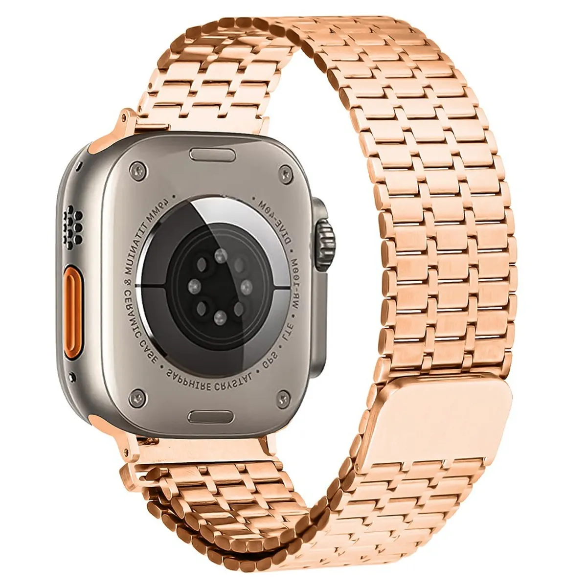 Apple Watch 10/9/8/7/6/5/4/3/2/1/SE - 46/45/44/42mm / Watch Ultra / Ultra 2 - Magnetisk urrem i rustfrit stål - Rosa guld