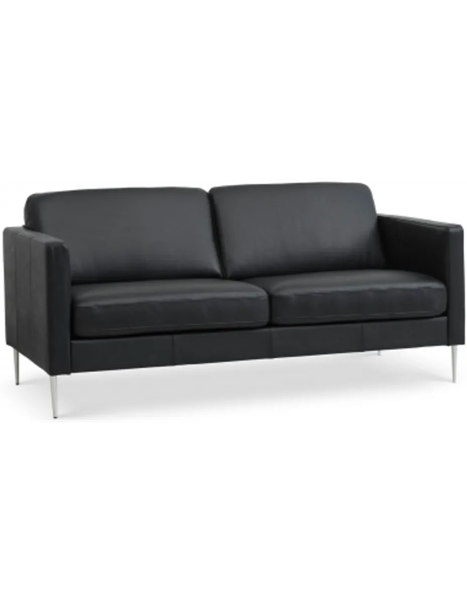 Askset 2-personers sofa i semi-anilin læder B180 x D86 cm - Børstet alugrå/Sort