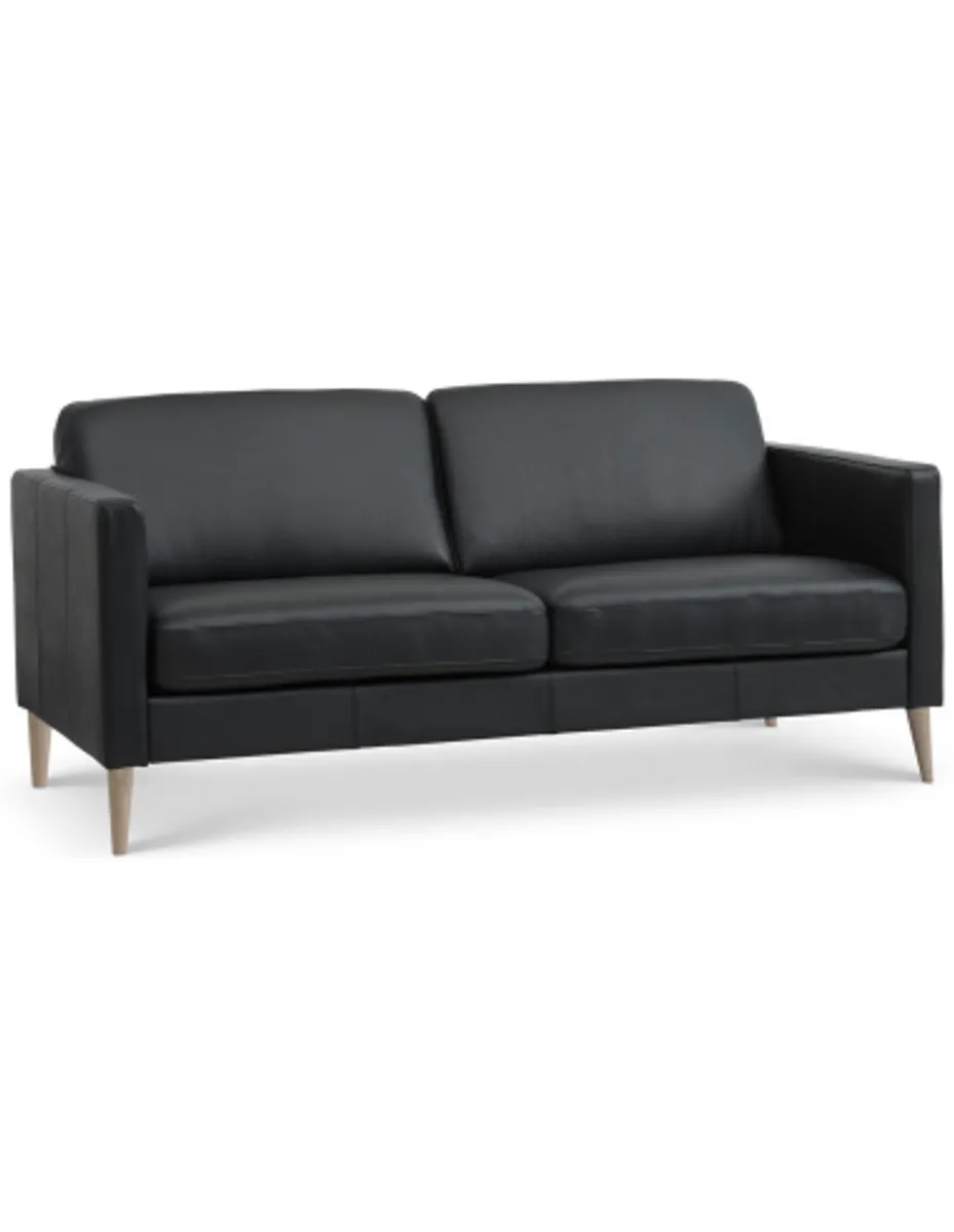 Askset 2-personers sofa i semi-anilin læder B180 x D86 cm - Natur/Sort