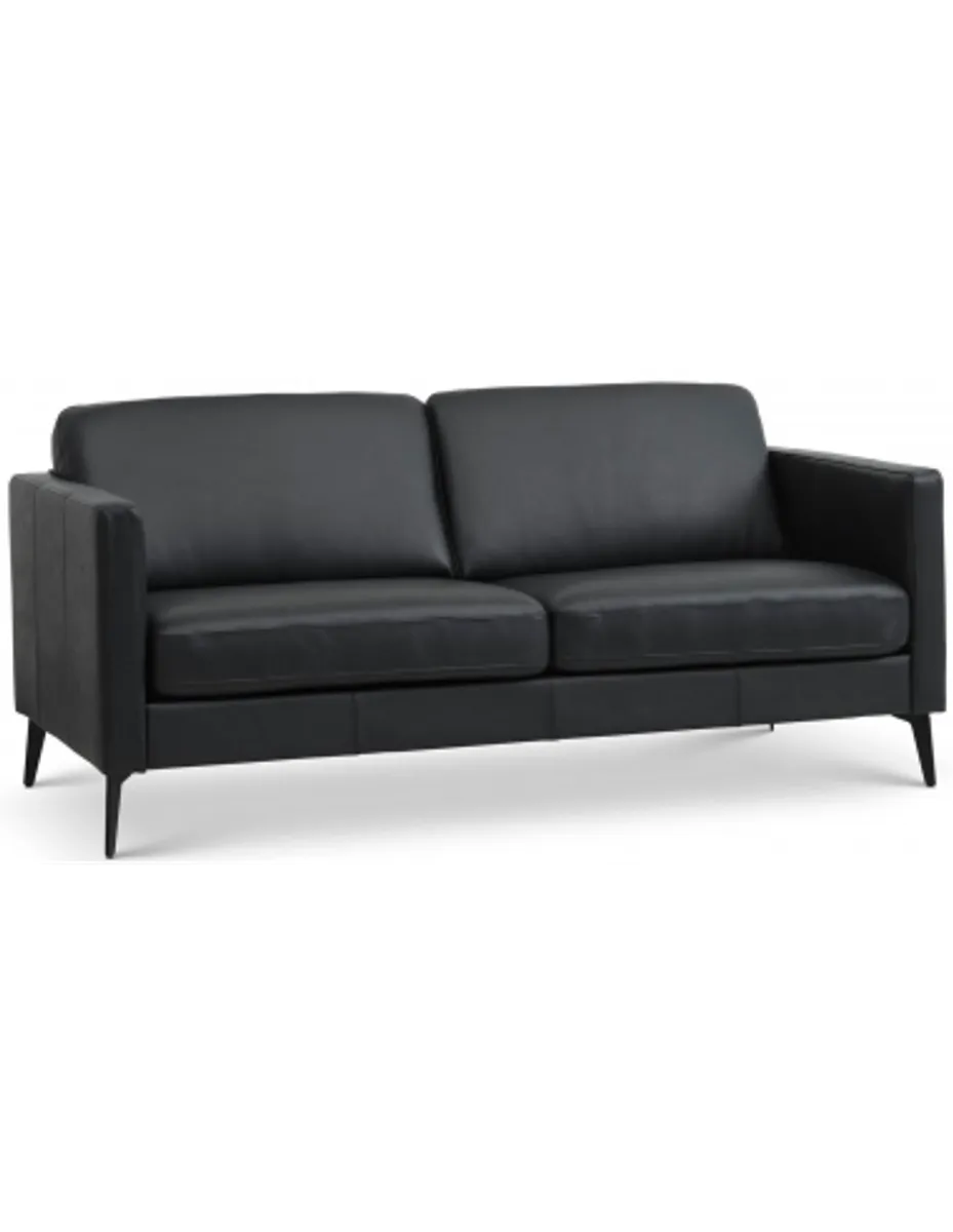 Askset 2-personers sofa i semi-anilin læder B180 x D86 cm - Sort/Sort