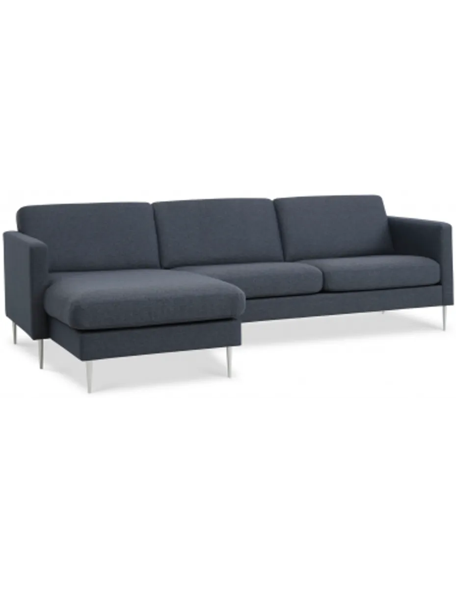 Askset chaiselongsofa i polyester B260 x D145 cm - Børstet alugrå/Navy