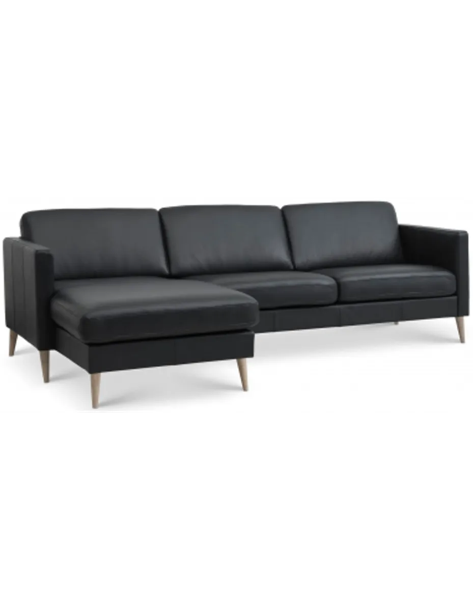 Askset chaiselongsofa i semi-anilin læder B260 x D145 cm - Natur/Sort