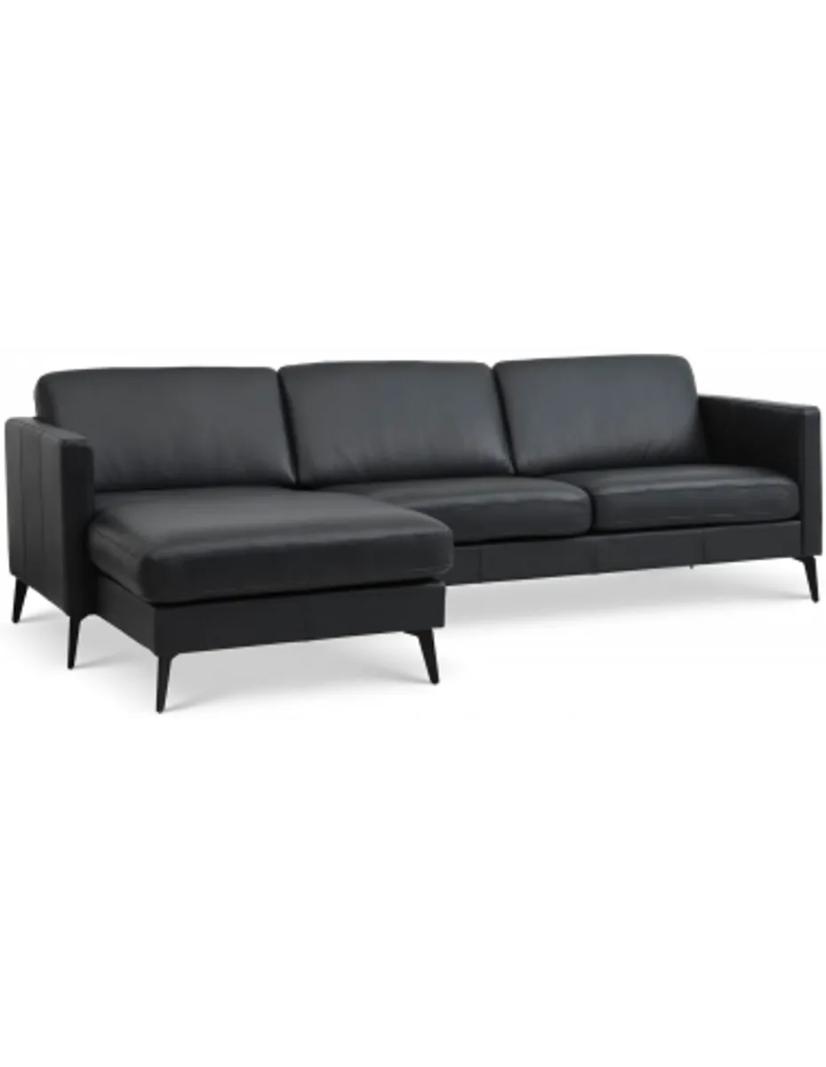 Askset chaiselongsofa i semi-anilin læder B260 x D145 cm - Sort/Sort