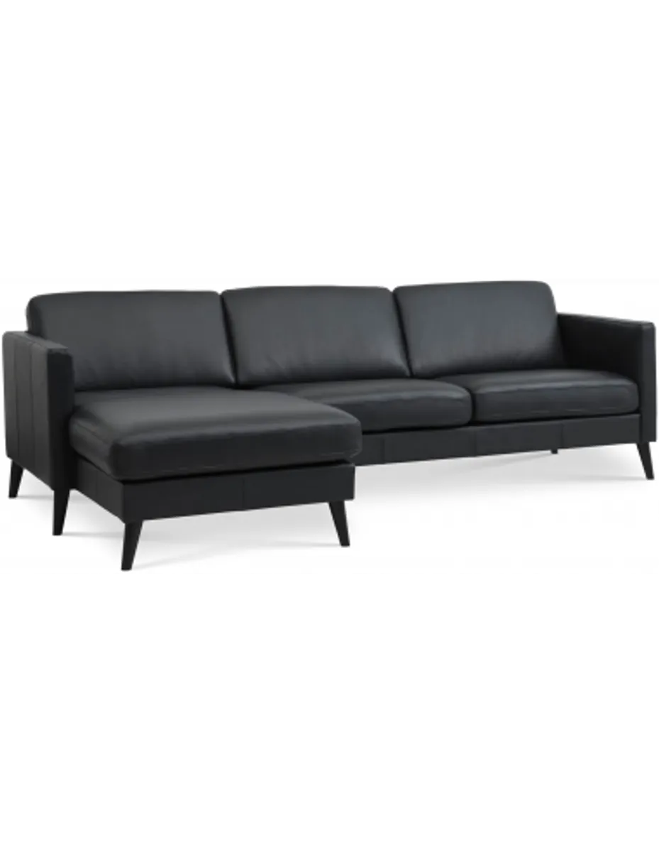 Askset chaiselongsofa i semi-anilin læder B260 x D145 cm - Sort/Sort