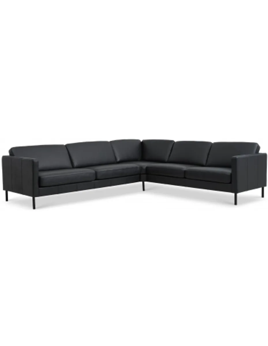 Askset hjørnesofa i semi-anilin læder B300 x D264 cm - Sort/Sort