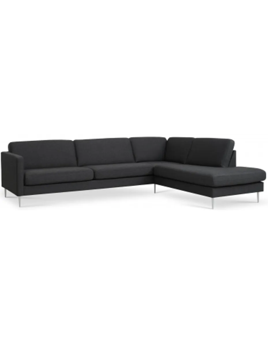 Askset højrevendt chaiselongsofa i polyester B291 x D219 cm - Børstet alugrå/Antracit