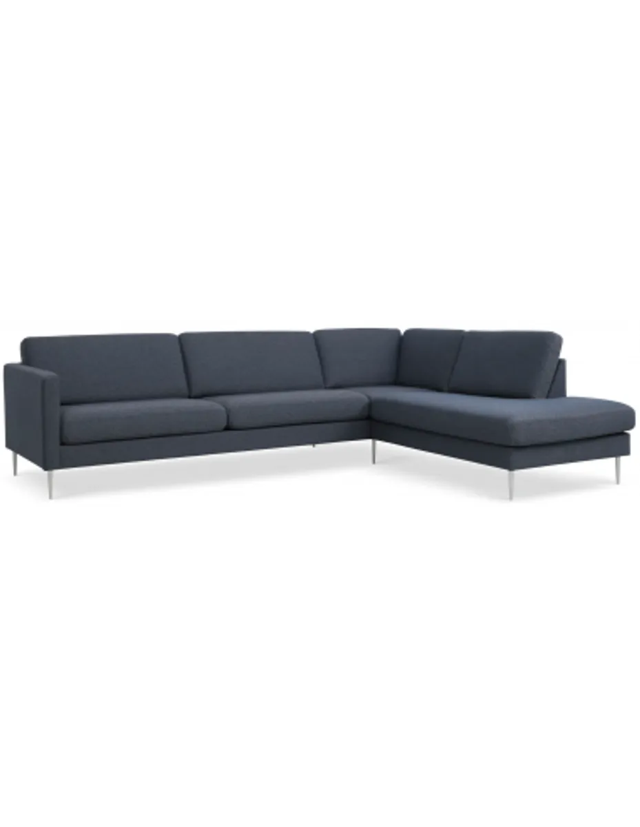 Askset højrevendt chaiselongsofa i polyester B291 x D219 cm - Børstet alugrå/Navy