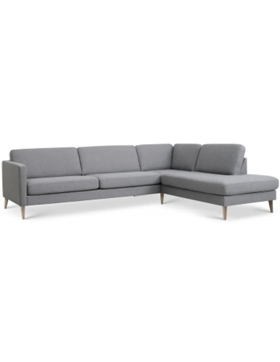 Askset højrevendt chaiselongsofa i polyester B291 x D219 cm - Natur/Lysegrå