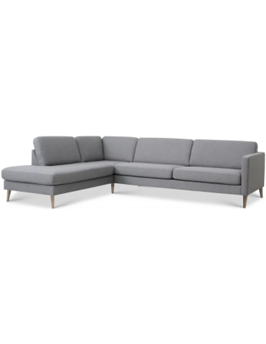 Askset venstrevendt chaiselongsofa i polyester B291 x D219 cm - Natur/Lysegrå