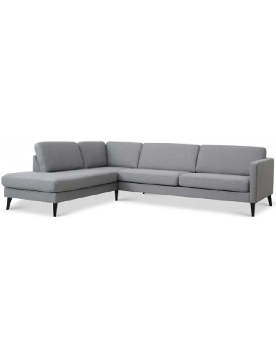 Askset venstrevendt chaiselongsofa i polyester B291 x D219 cm - Sort/Lysegrå