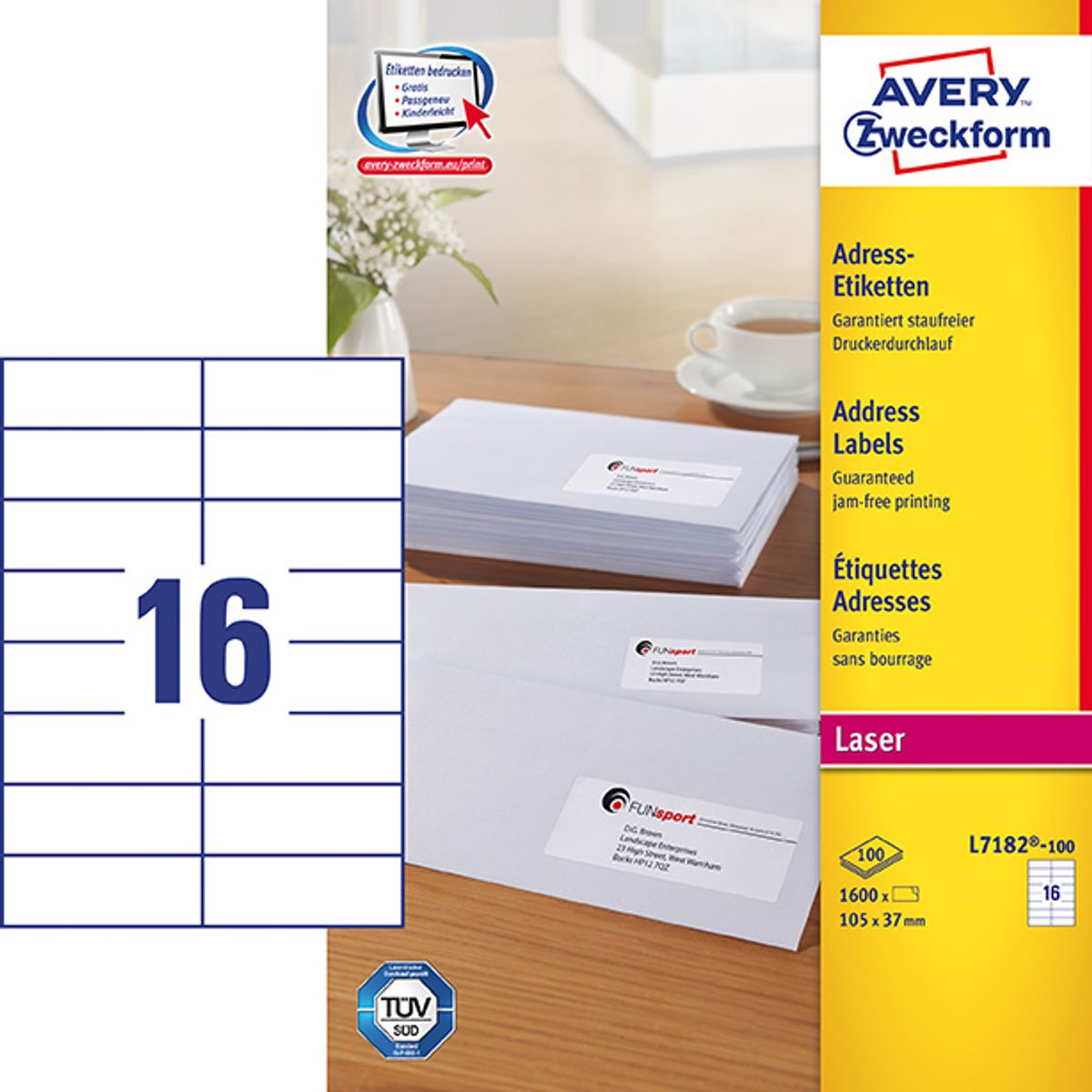 Avery adresseetiket 105x37mm (1600)