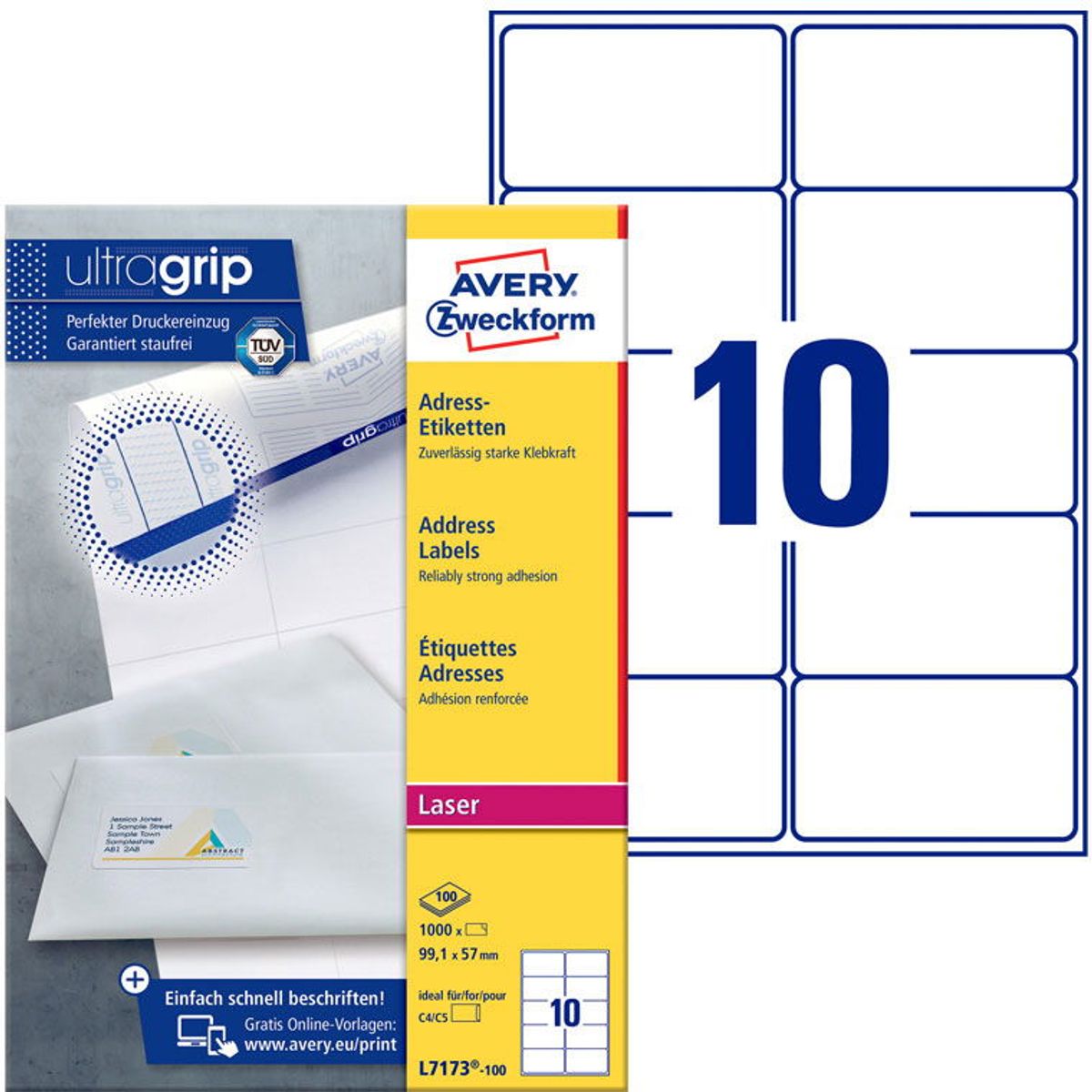 Avery adresseetiketter A4 hvid 1.000 etk