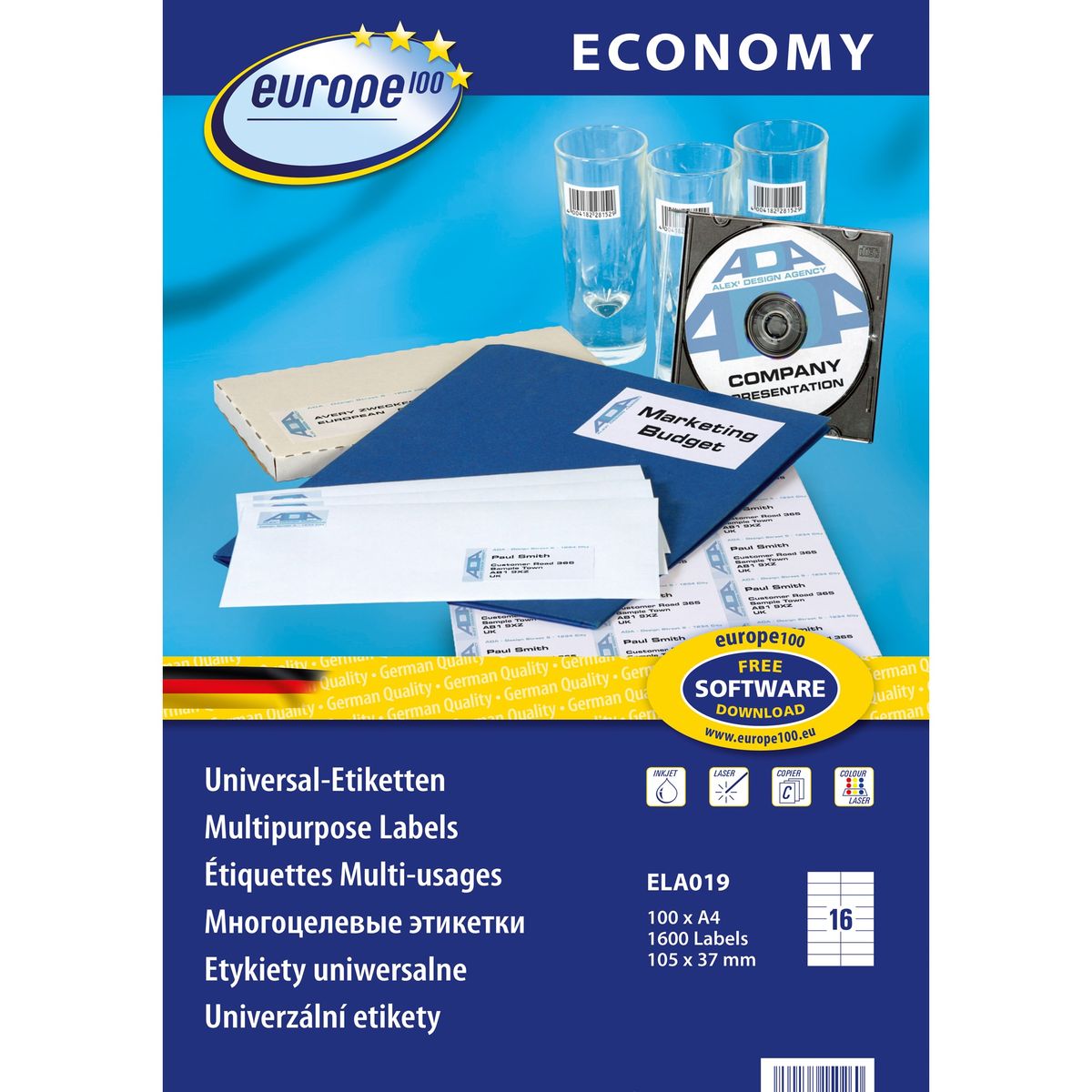 Avery Europe 100 universal etiket 105x37,1mm (1600)