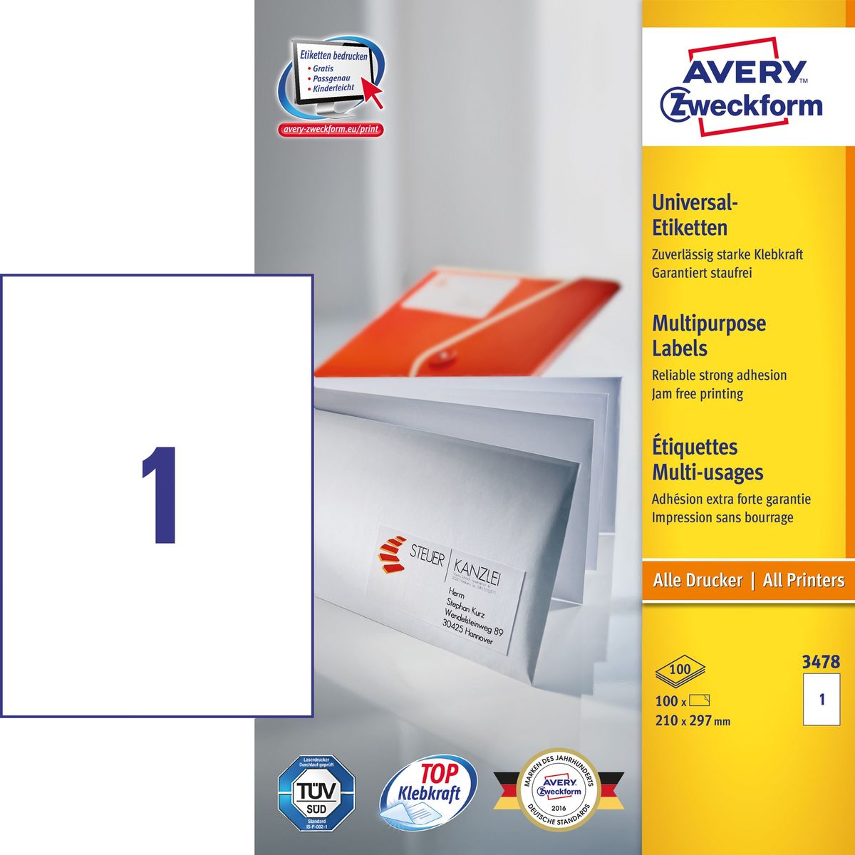 Avery ILC universal etiket 210x297mm (100)