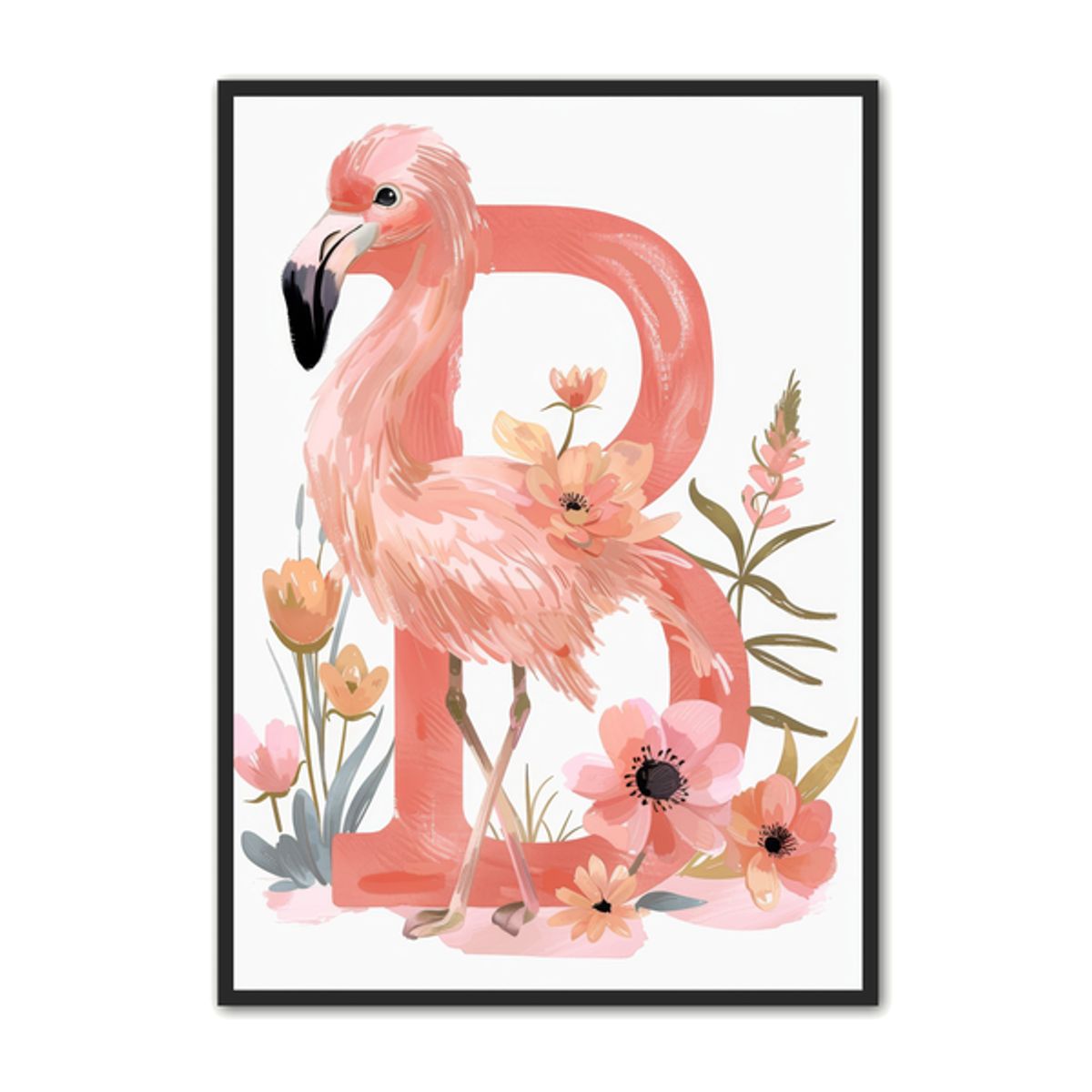 B Bogstav Plakat 24 - Flamingo