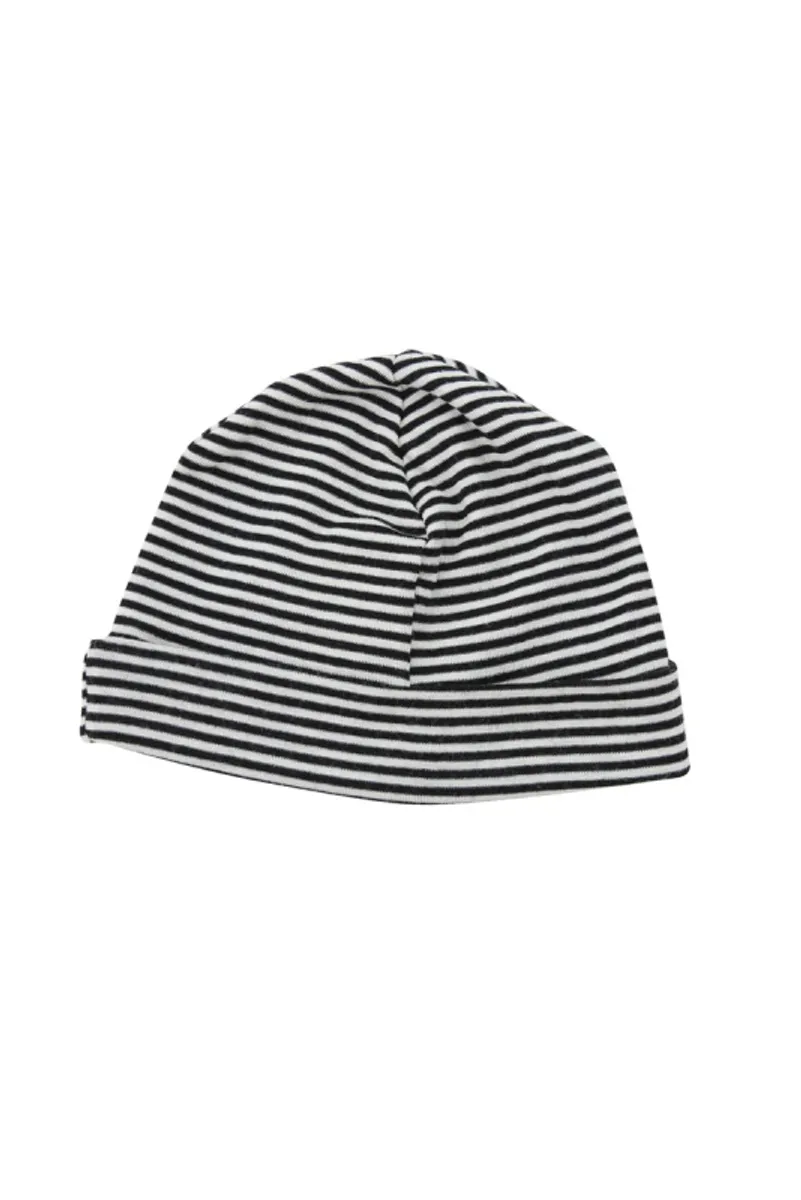 Baby beanie uldhue - Sort- og hvid stribet