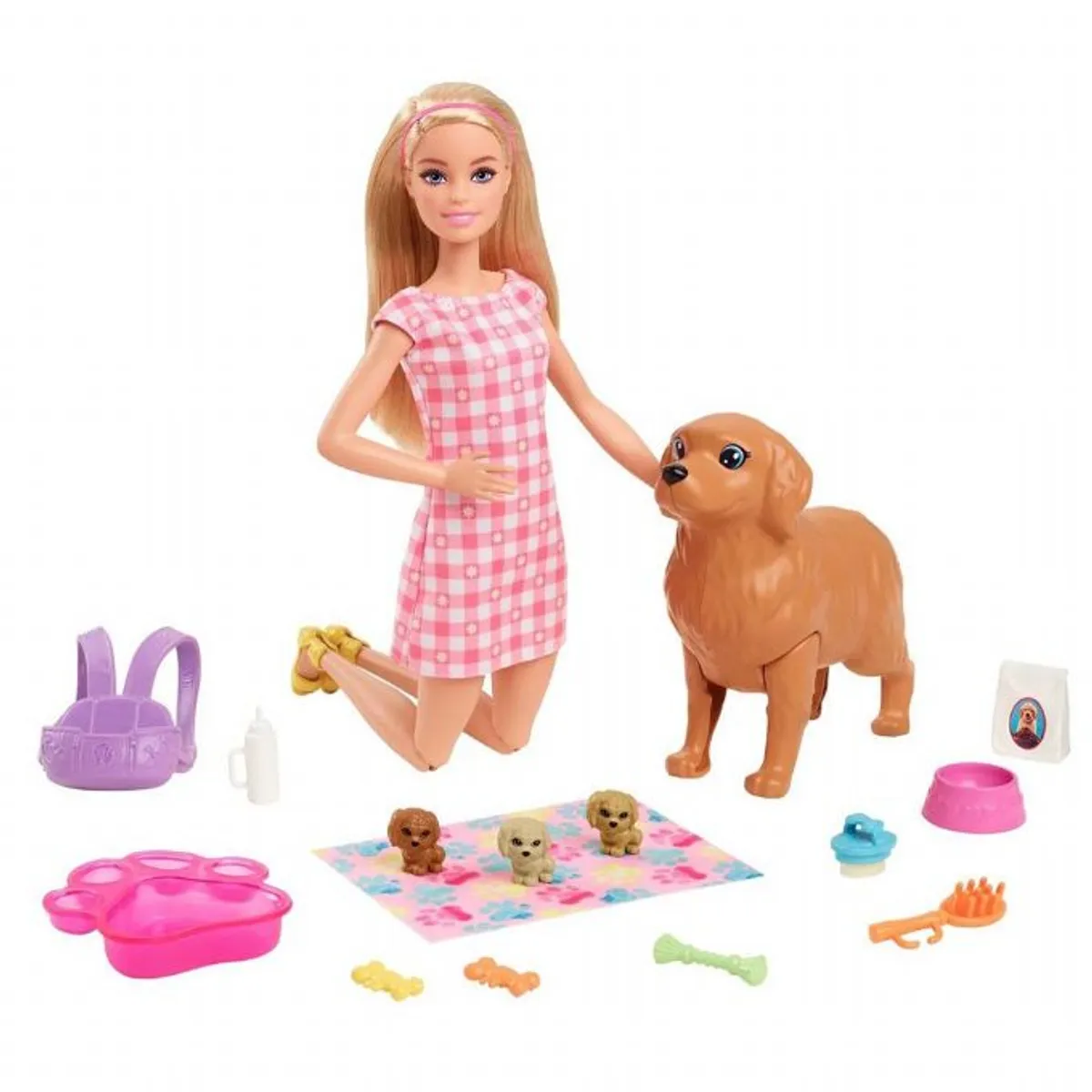 Barbie med nyfødte hundehvalpe