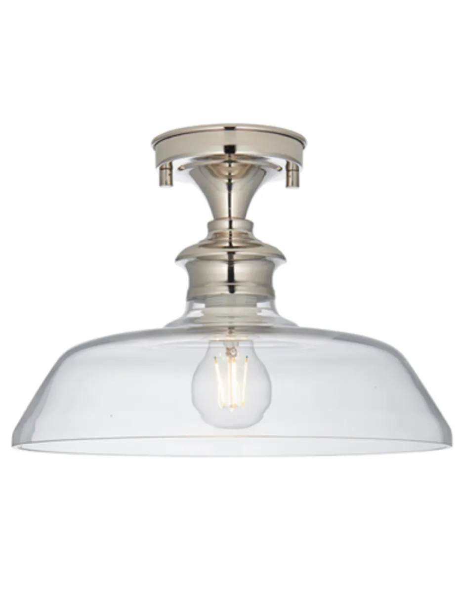 Barford Semi-Flush Plafond i metal og glas Ø32 cm 1 x E27 - Nikkel/Klar