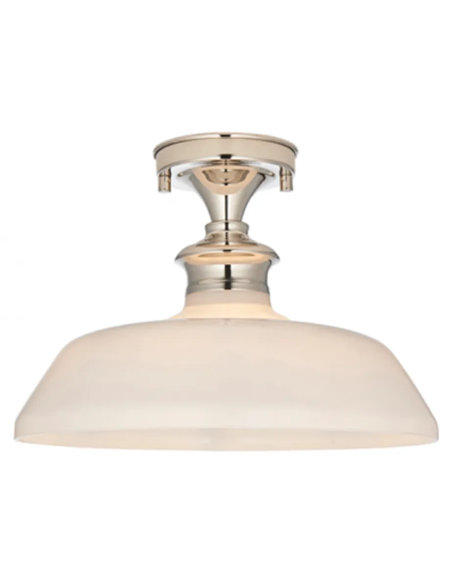 Barford Semi-Flush Plafond i metal og glas Ø32 cm 1 x E27 - Nikkel/Opalhvid