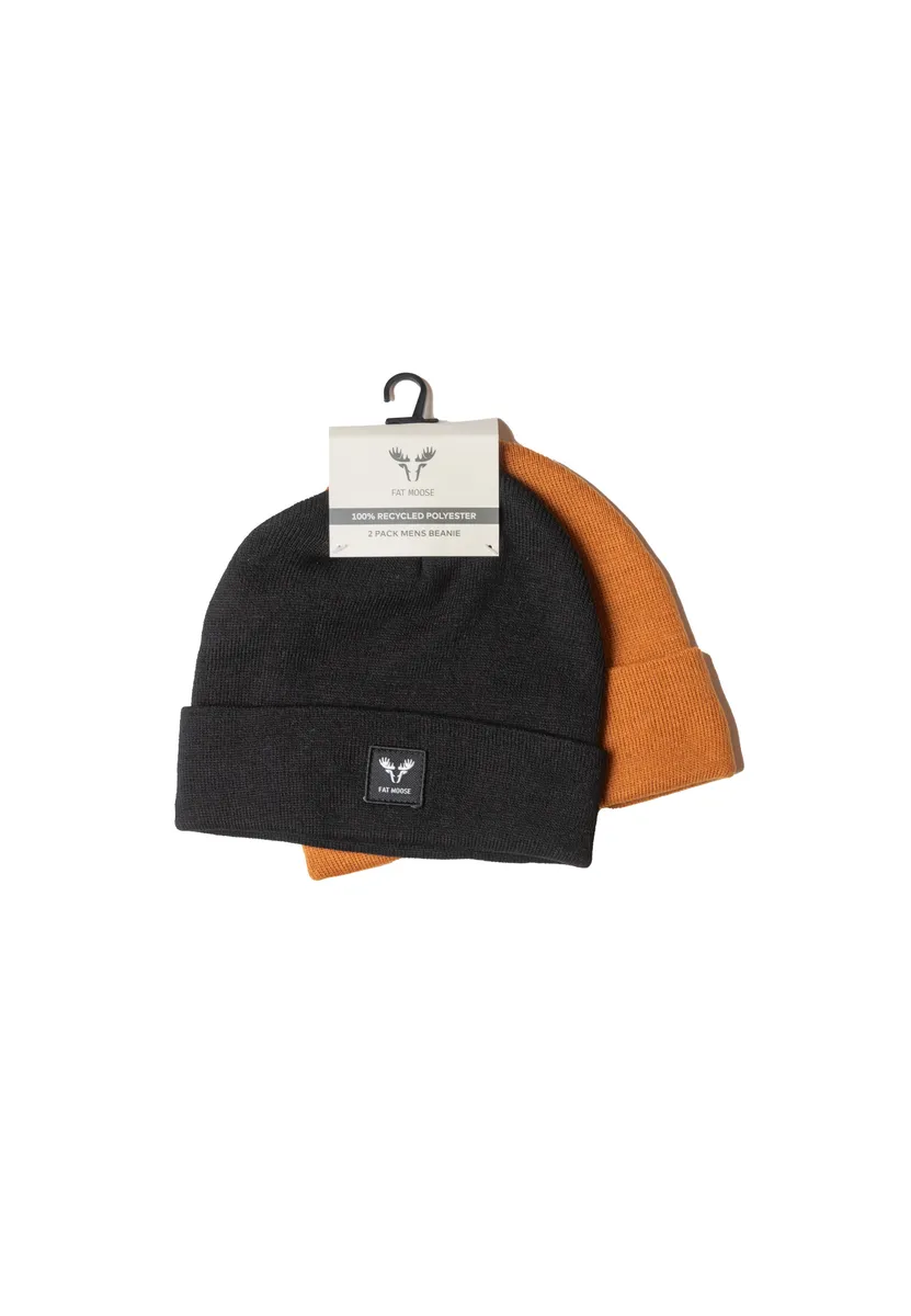 BASE 2-PACK BEANIE - Black/Rust orange