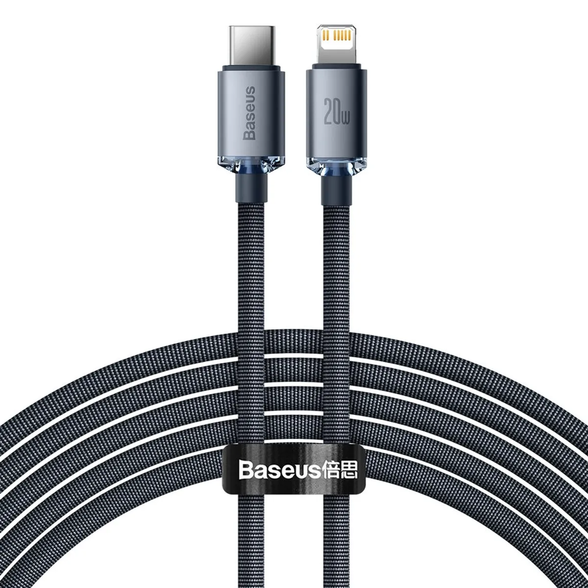 BASEUS - Crystal Shine - USB-C til Lightning PD 20W oplader kabel 2m - Grå